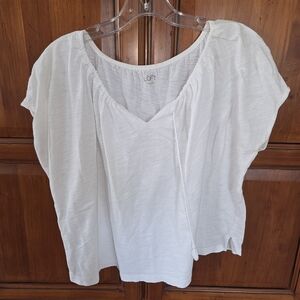 LOFT Women's White Tie Front Medium Top